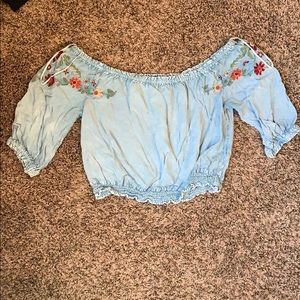 Floral embroidered off the shoulder blouse